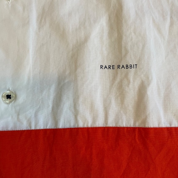 RARE RABBIT Color Block Casual Button Down Shirt Navy White Orange Cabana Shirt - Picture 2 of 11